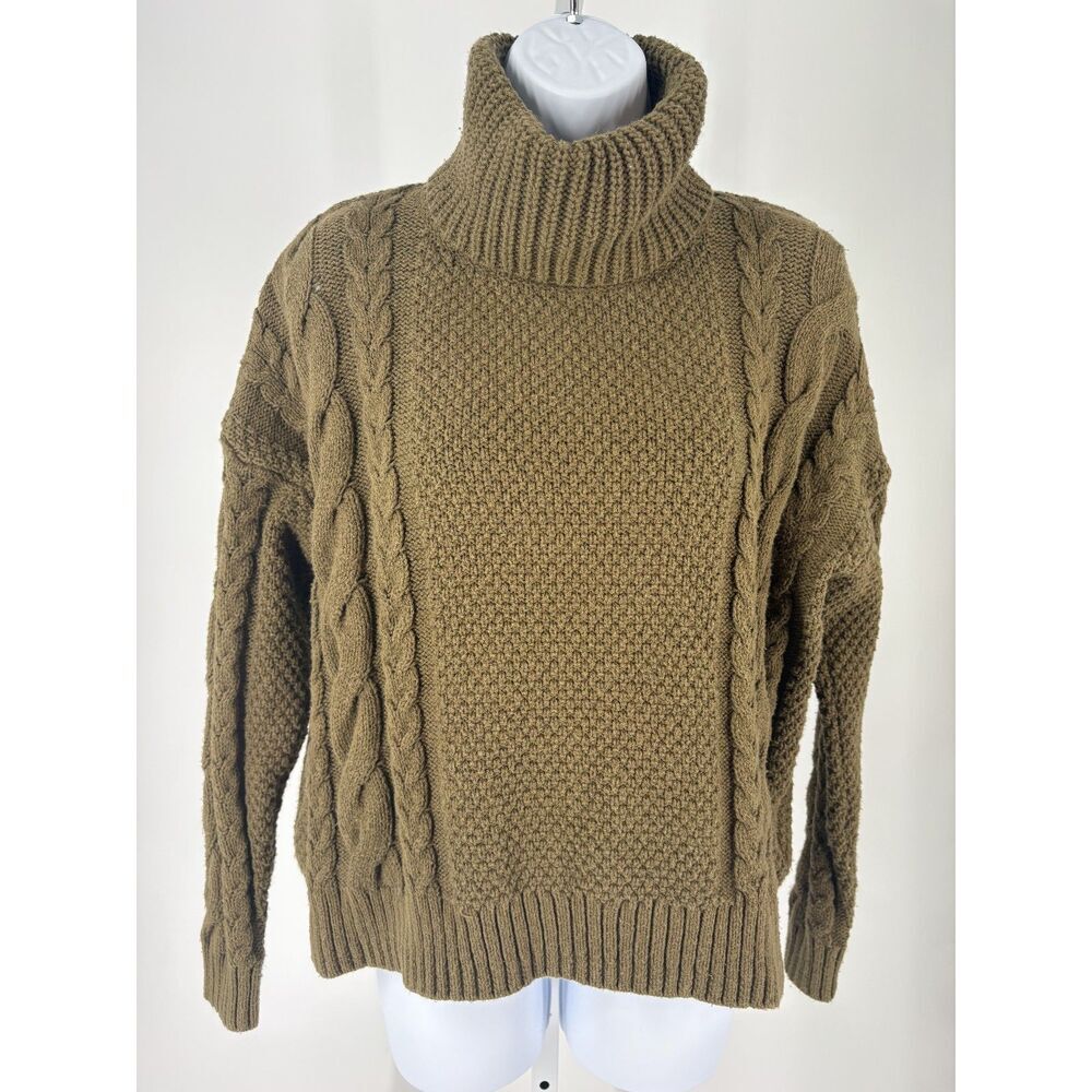 Madewell Olive Cable Knit Turtleneck Sweater | Chunky Cozy Fall Pullover
